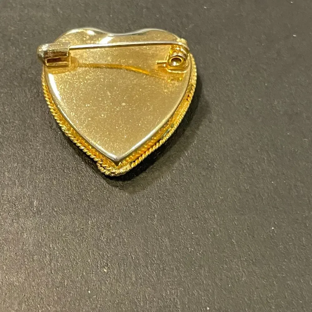Vintage Italian micro mosaic heart brooch 1970's boho gold tone pin jewelry